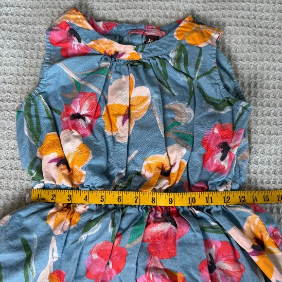 Tea Collection Linen Blend Sleeveless Dress Girls 12 Blue Floral Twirl Skirt - Picture 8 of 9